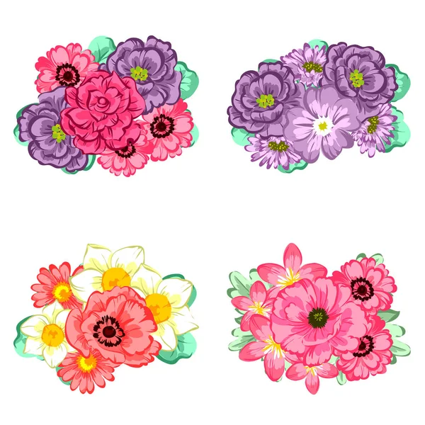 Ensemble de belles fleurs colorées — Image vectorielle