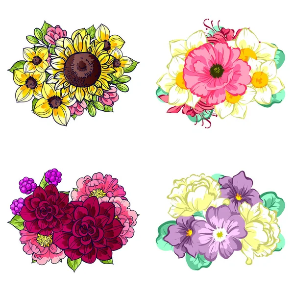 Set of beautiful colorful flowers — Stock Vector