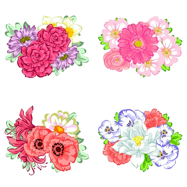 Conjunto de belas flores coloridas — Vetor de Stock