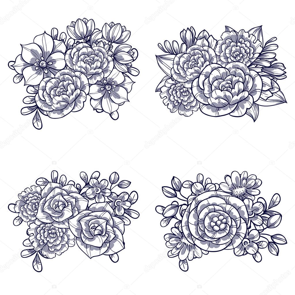 Set of beautiful ornate flowers