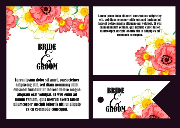 Bloemen bruiloft uitnodiging kaart — Stockvector