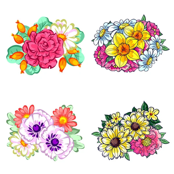 Ensemble de belles fleurs colorées — Image vectorielle