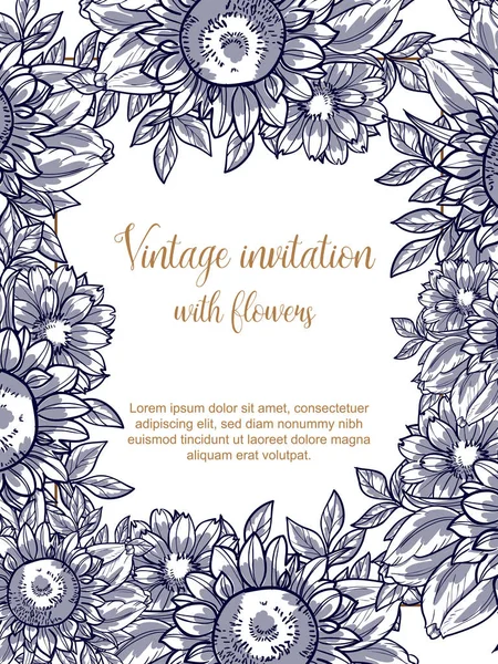 Vintage çiçek davetiye — Stok Vektör