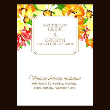 Çiçekli düğün davetiyesi.