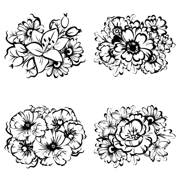 Conjunto de hermosas flores ornamentadas — Vector de stock