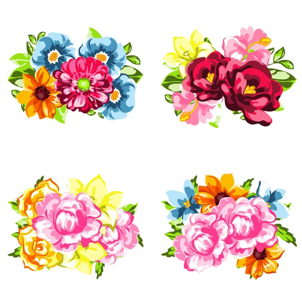 Ensemble de belles fleurs colorées — Image vectorielle