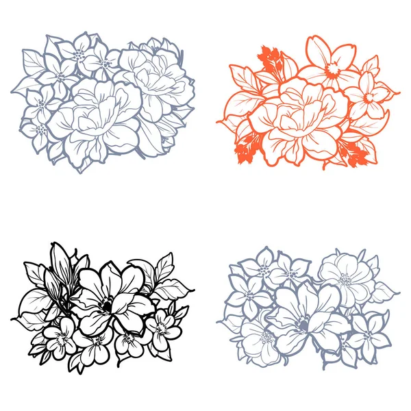 Ensemble de belles fleurs ornées — Image vectorielle