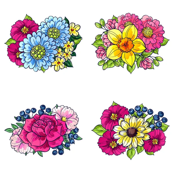 Conjunto de belas flores coloridas — Vetor de Stock
