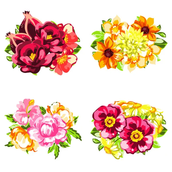 Zbiór pięknych, kolorowych kwiatów — Wektor stockowy