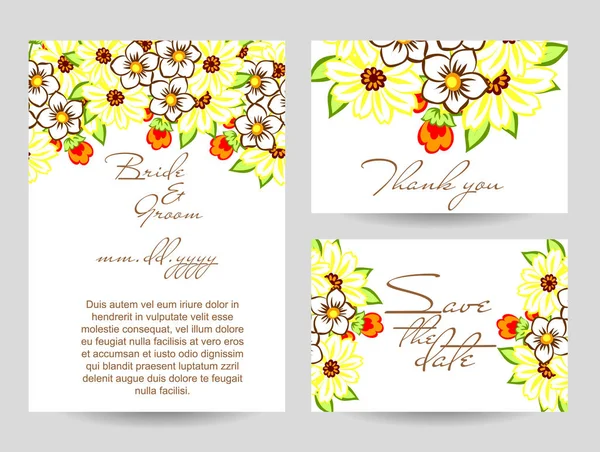 Kartu undangan pernikahan Floral - Stok Vektor