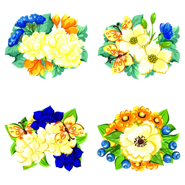 Conjunto de belas flores coloridas — Vetor de Stock