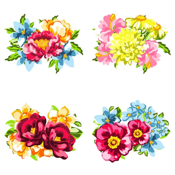 Conjunto de hermosas flores de colores — Vector de stock