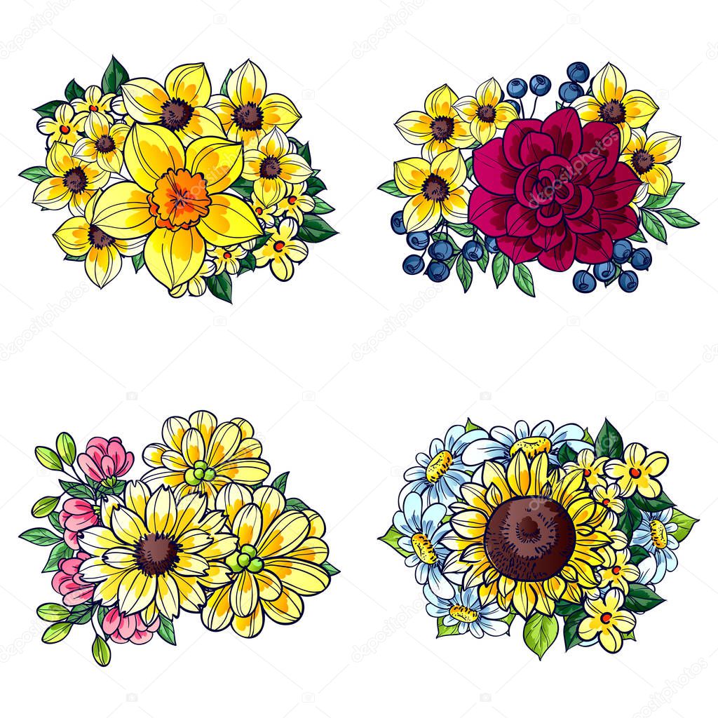 Set of beautiful colorful flowers