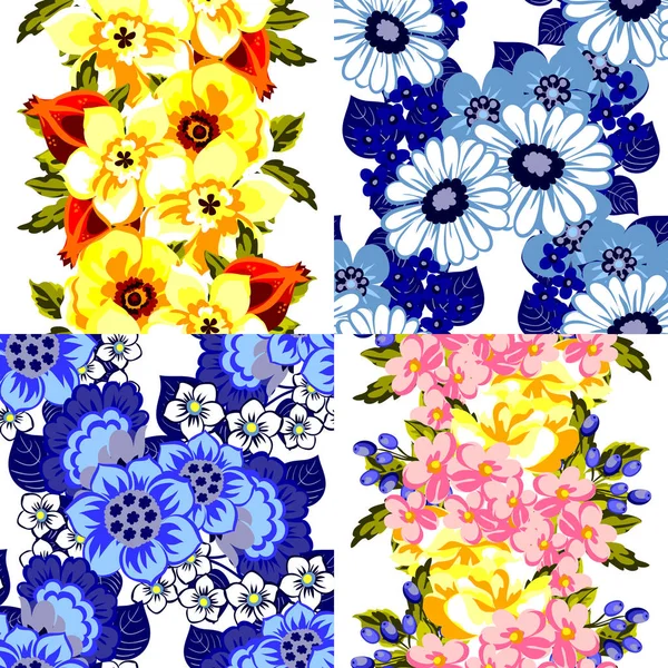 Reihe nahtloser Blumenmuster — Stockvektor