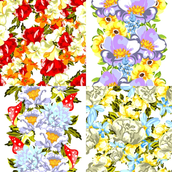 Набор бесшовных цветочных узоров — стоковый вектор