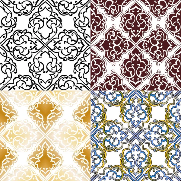 Seamless monochrome ornate patterns set — Stock Vector