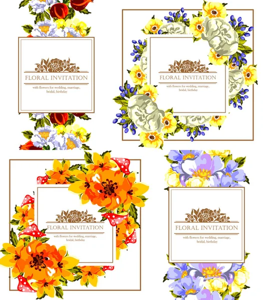 花の招待状セット — ストックベクタ