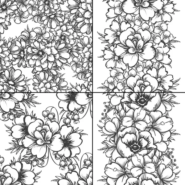 Conjunto de patrones de flores sin costura — Archivo Imágenes Vectoriales