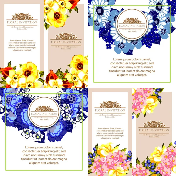 Jeu de cartes d'invitation florale — Image vectorielle