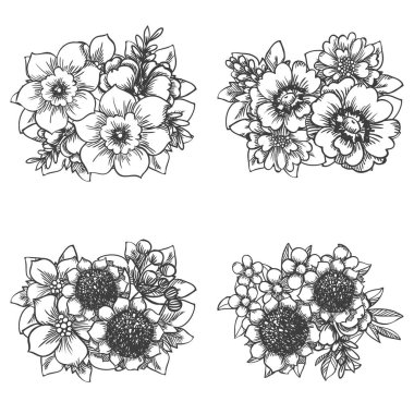 Güzel çiçek çizimleri kümesi
