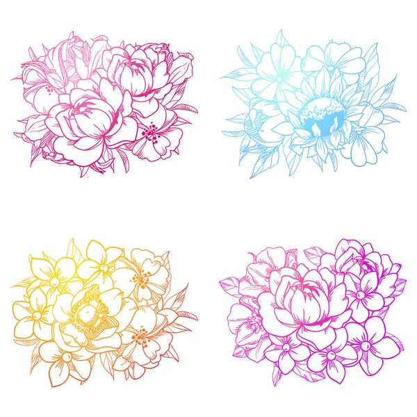 美しく華やかな花のセット — ストックベクタ