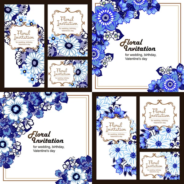 Set of floral invitation cards — Stock Vector