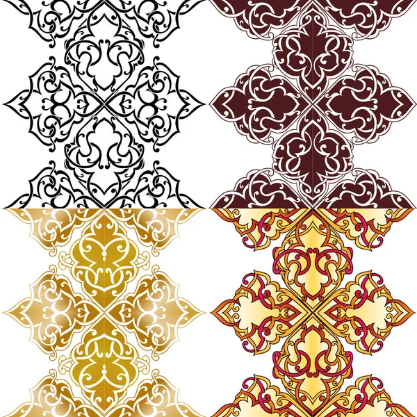 Ensemble de motifs ornés monochromes sans couture — Image vectorielle