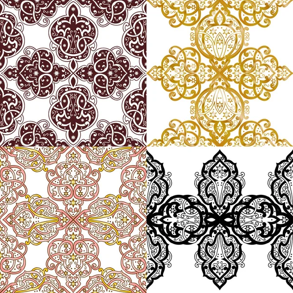 Seamless monochrome ornate patterns set — Stock Vector