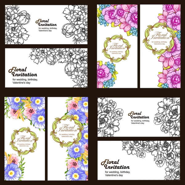 Jeu de cartes d'invitation florale — Image vectorielle