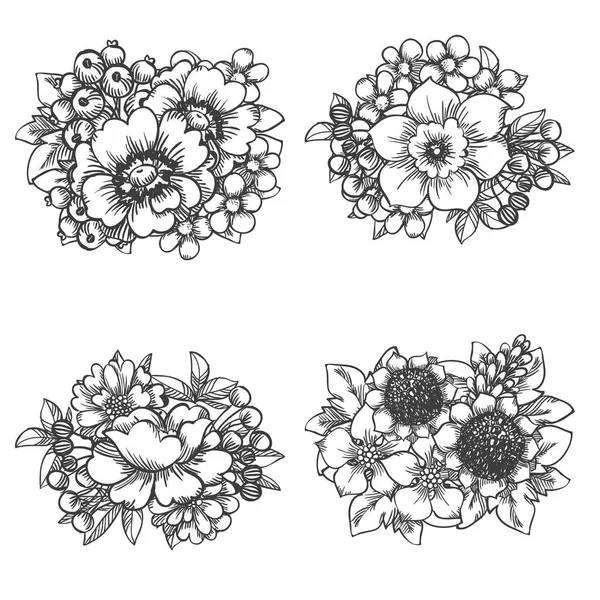 Set of beautiful flowers illustrations — Stock Vector