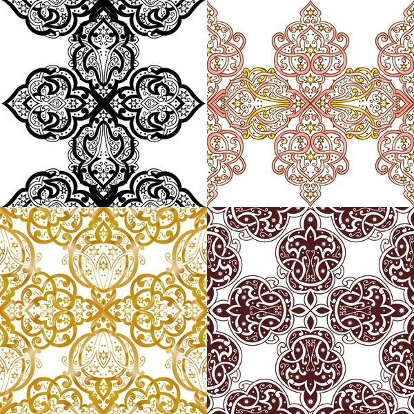 Seamless monochrome ornate patterns set — Stock Vector