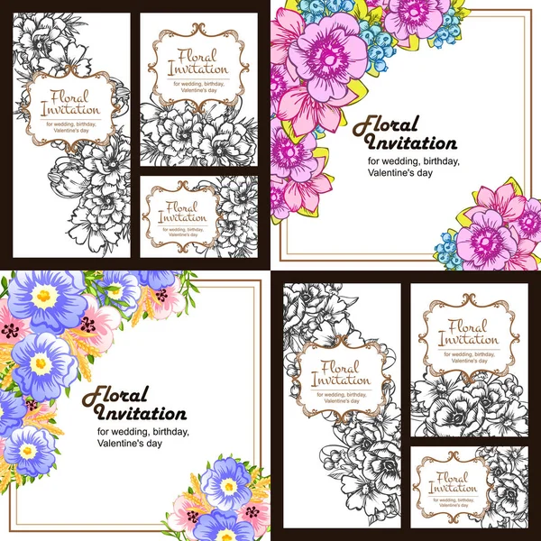 Set of floral invitation cards — Stock Vector