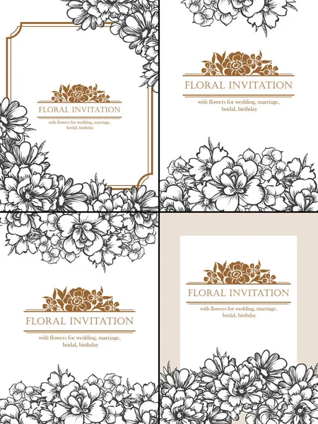 Set van bloemen uitnodigingskaarten — Stockvector