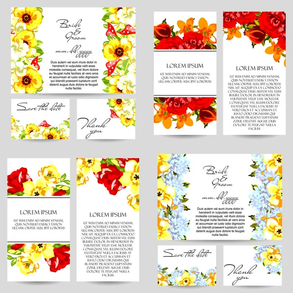 Jeu de cartes d'invitation florale — Image vectorielle