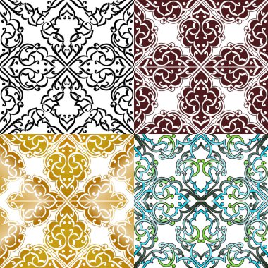 Sorunsuz tek renkli süslü desenleri kümesi