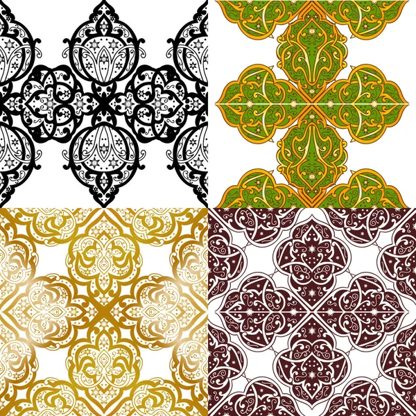 Seamless monochrome ornate patterns set — Stock Vector