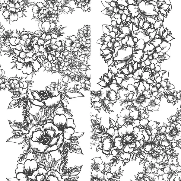 Conjunto de patrones de flores sin costura — Vector de stock