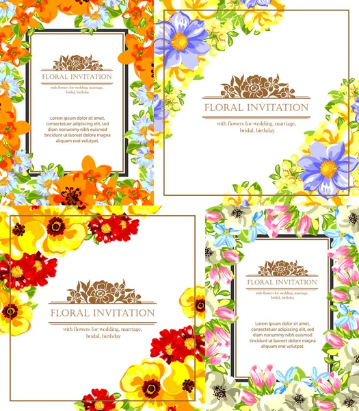 Set van bloemen uitnodigingskaarten — Stockvector