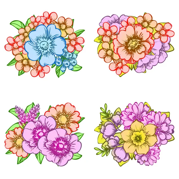 Conjunto de belas flores coloridas — Vetor de Stock