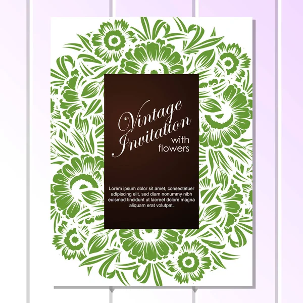 Tarjeta de invitación floral Vintage — Vector de stock