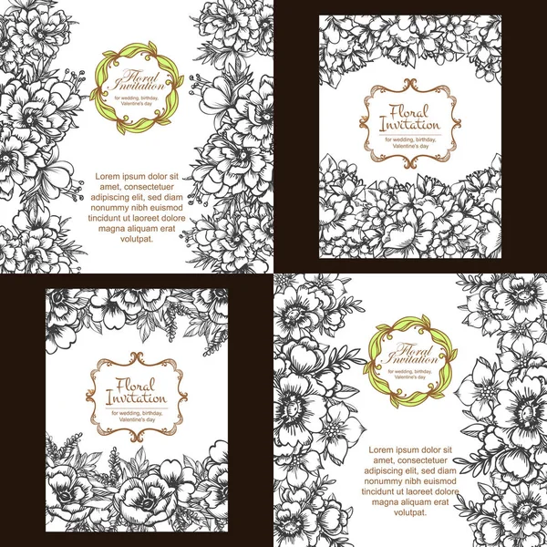 Conjunto de tarjetas de invitación floral — Vector de stock