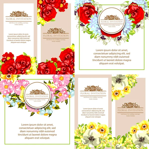 Set van bloemen uitnodigingskaarten — Stockvector