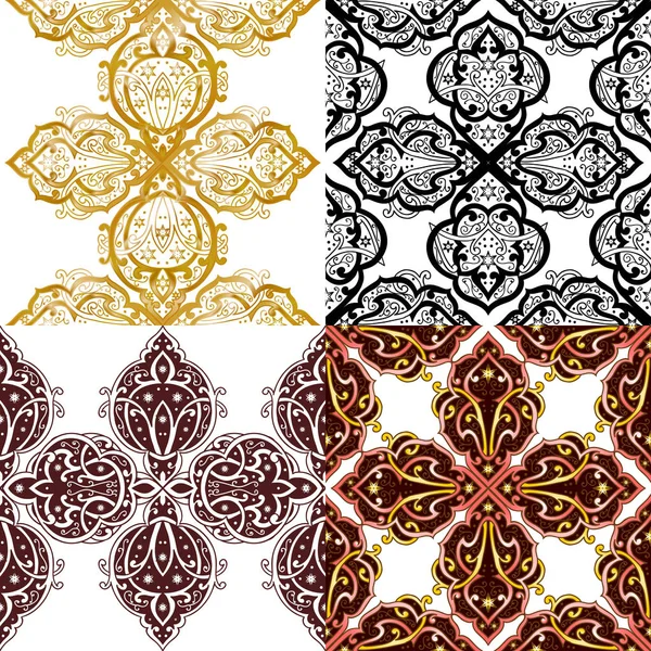 Ensemble de motifs ornés monochromes sans couture — Image vectorielle