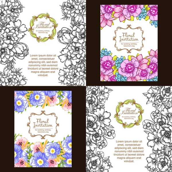 Conjunto de tarjetas de invitación floral — Vector de stock