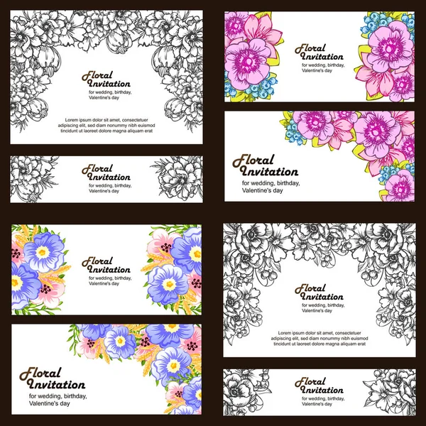 Conjunto de tarjetas de invitación floral — Vector de stock