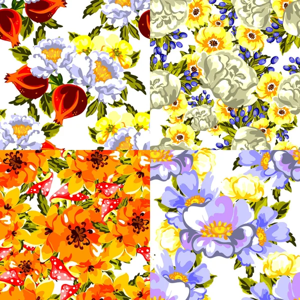 Ensemble de motifs de fleurs sans couture — Image vectorielle