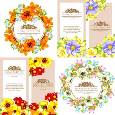 davetiye kartlarla çiçek öğeleri