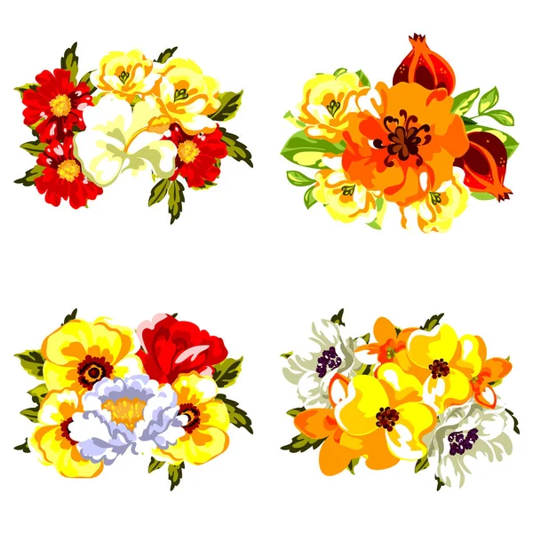 Conjunto de belas flores coloridas —  Vetores de Stock