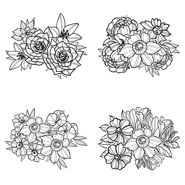 Ensemble de belles fleurs ornées — Image vectorielle