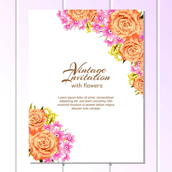 CARTE D'INVITATION FLORALE VINTAGE — Image vectorielle